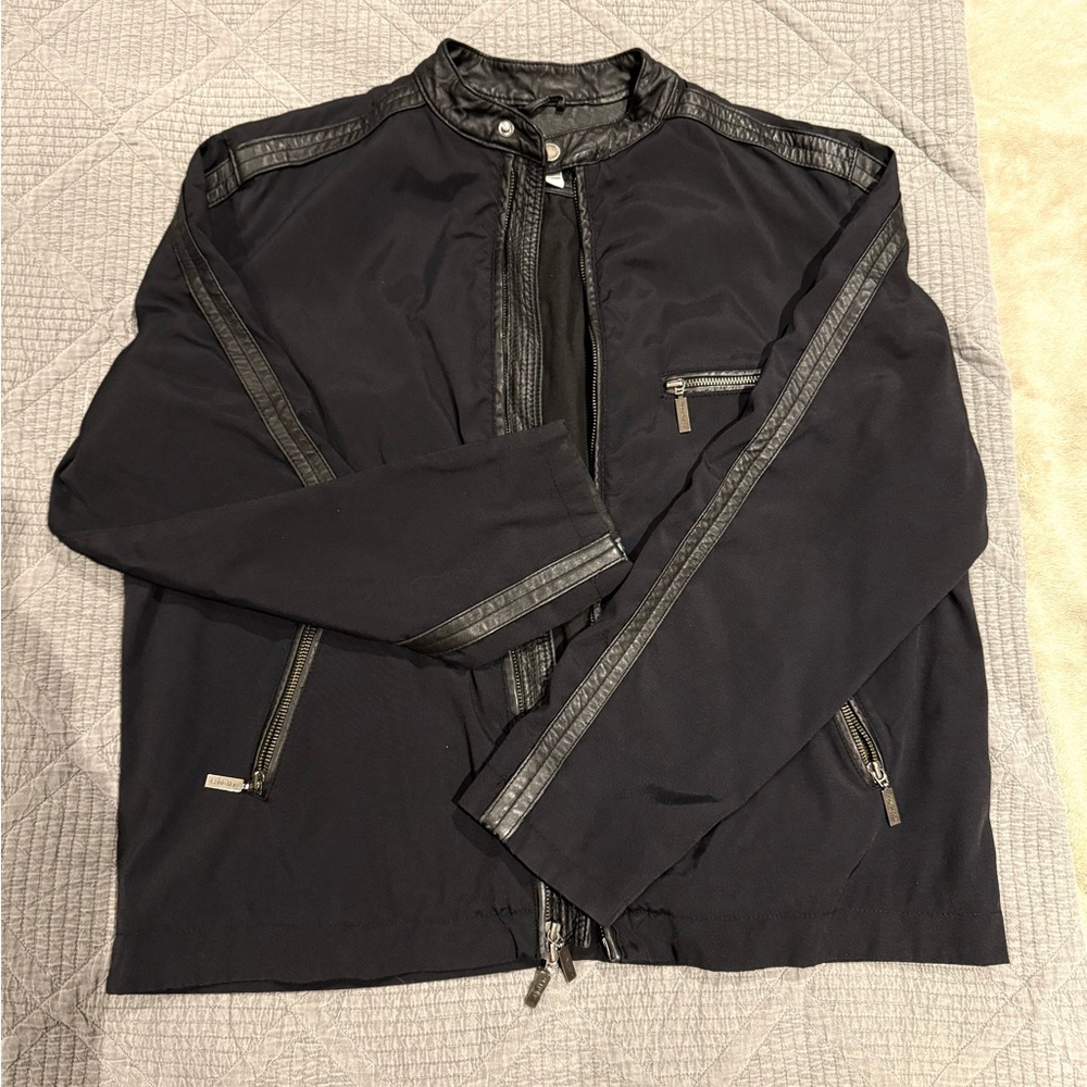 Calvin Klein Black Jacket Leather Collar Detail and sleeve inlay